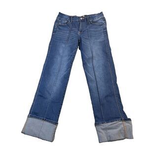 Love Trends Cuffed Cropped Jeans Mid Rise Med Wash Juniors Size 7 Exposed Seam